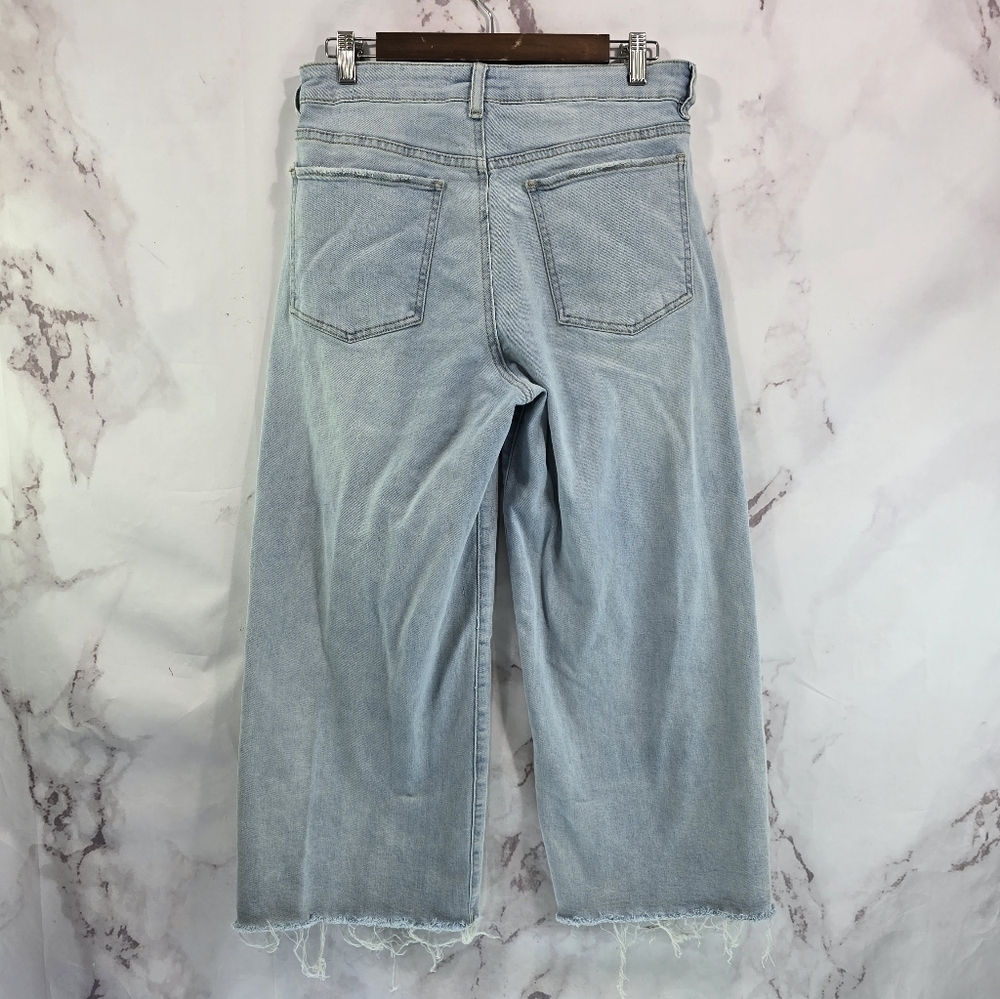 Oat New York Jeans Women 30 Wide Balloon Barrel Crop High Rise Denim Light Fray